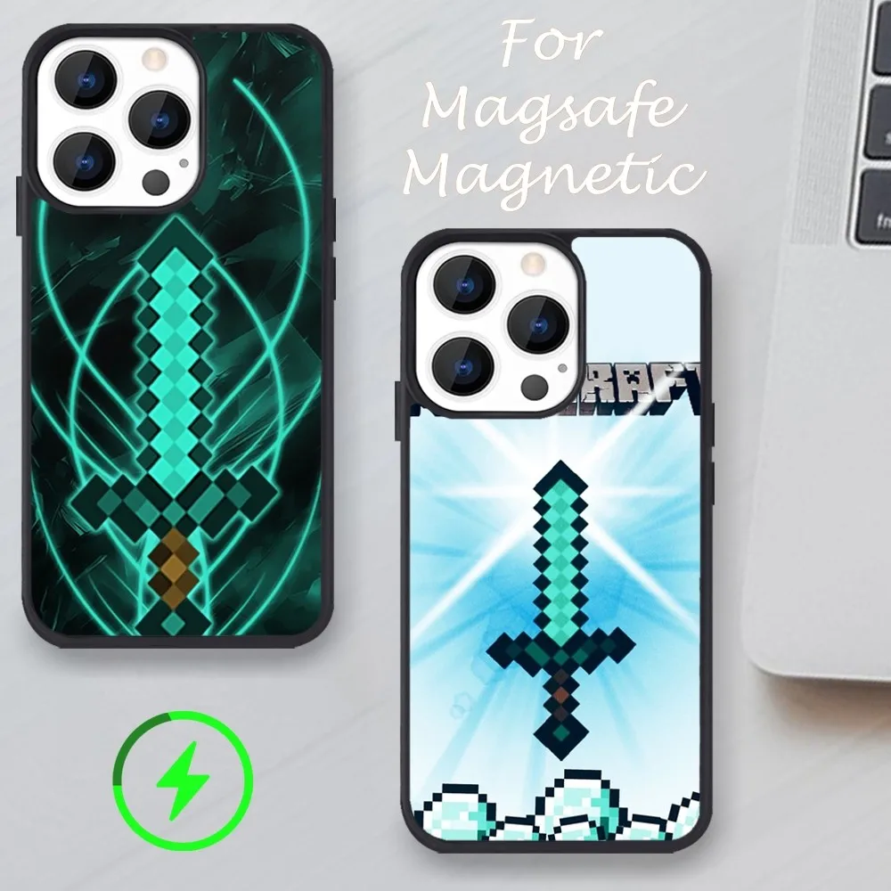 Чехол для телефона Game M-Minecraft iPhone 11 12 13 14 15 Pro Max Plus Mini X Magsafe Magnetic