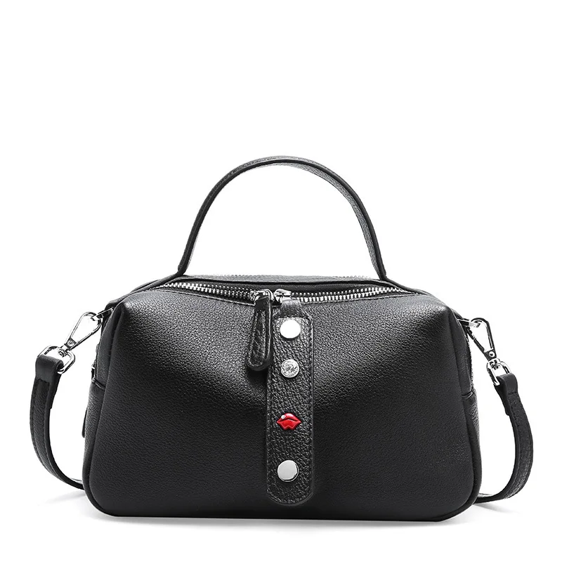 SALEQI 100% Real Cowhide Leather Fashion Lady Crossbody Bag High Quality Tote Handbag Pillow Shoulder Bags Pink Red Black