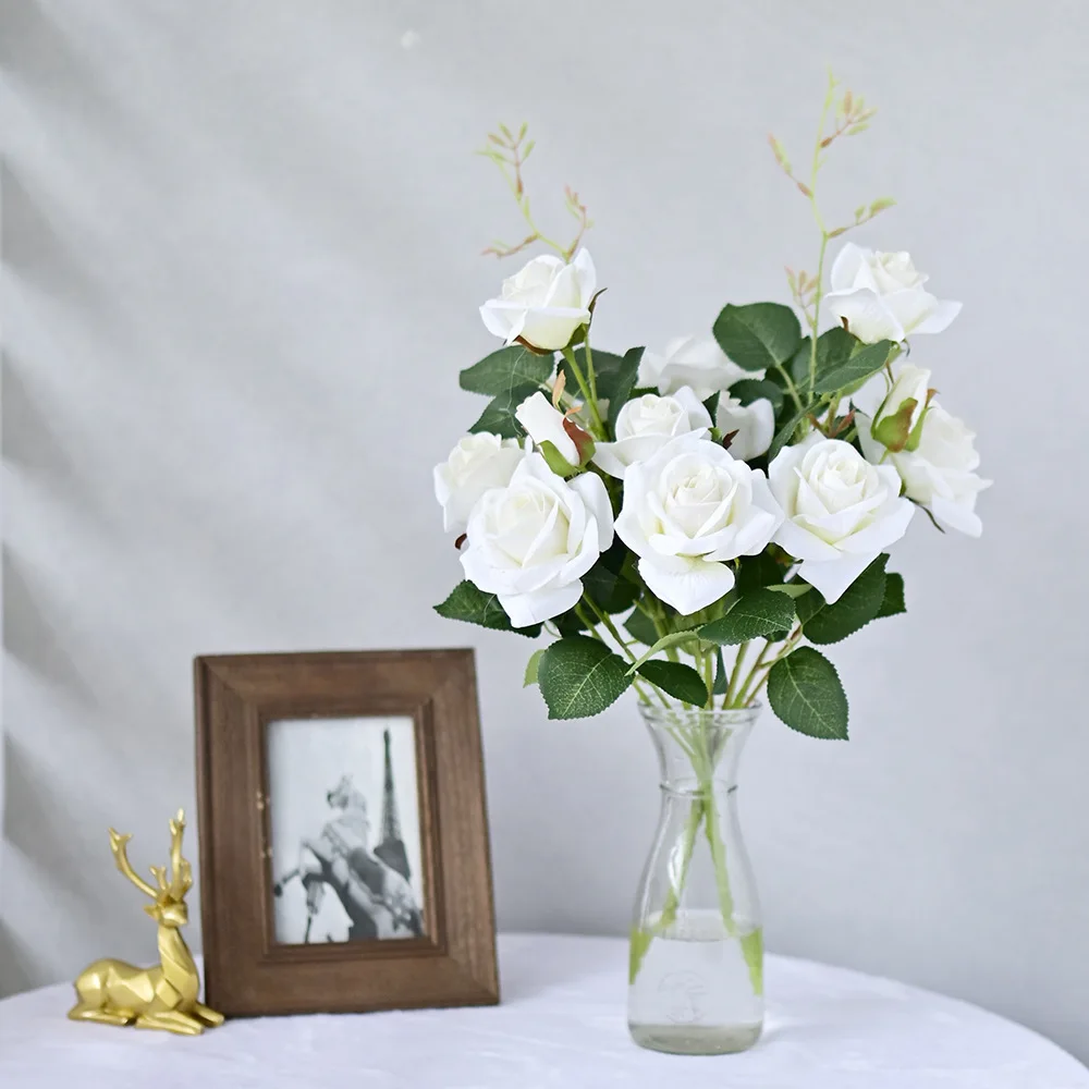 

7 Heads Simulation Roses Bouquet Flannel Rose Wedding Flower Arrangement Holding Flowers Home Decoration Photography Props