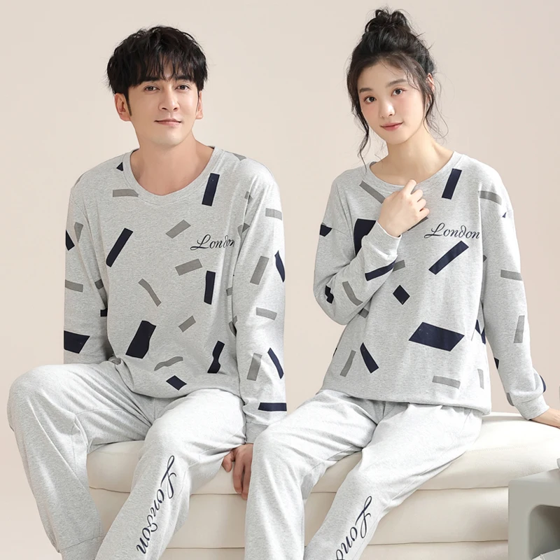 Пижамный комплект для пар хлопковая Повседневная Пижама с длинным рукавом