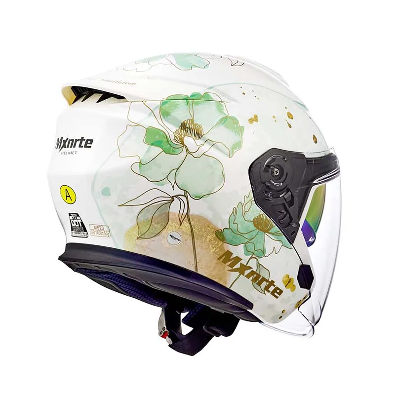 DOT Approved Mxnrte Green Lotus Pond Helmet Unisex Double Lens Half Summer Off-Road Safety Motorcycle Casco Casque