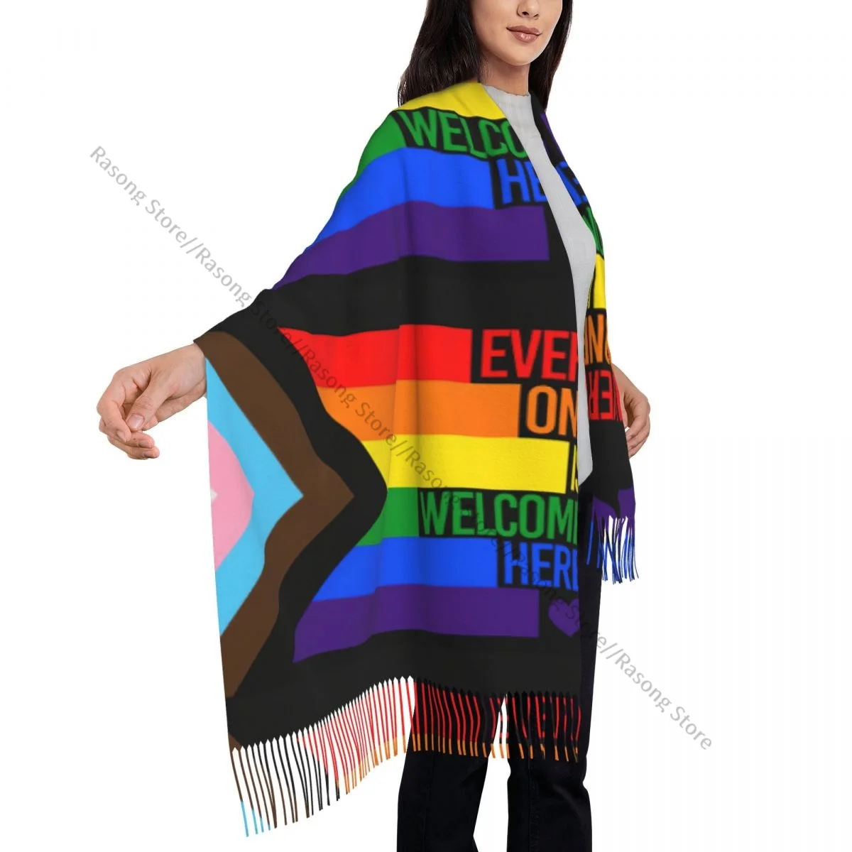 Шарф с кисточками большой размер 196*68 см зимняя теплая шаль из пашмины накидка