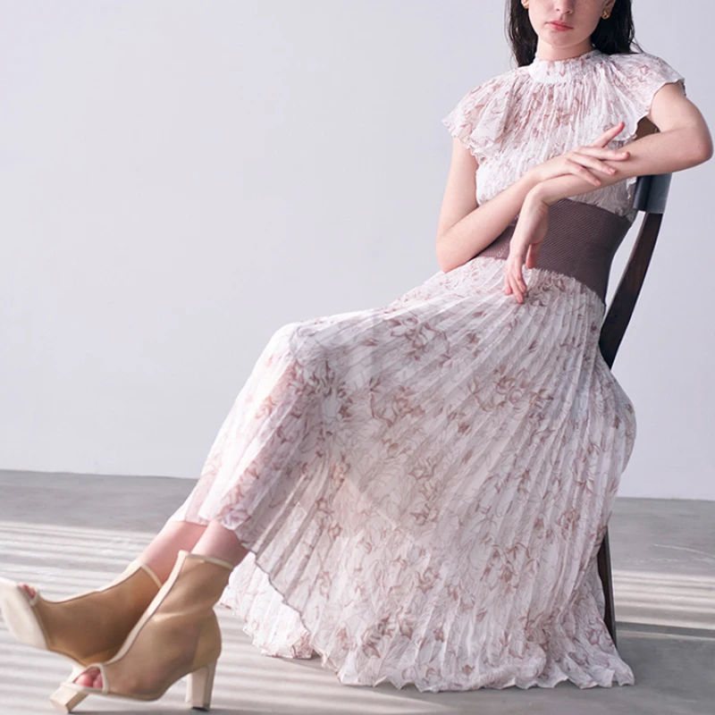 

Женское трикотажное платье составного кроя, элегантное платье с круглым вырезом, рукавом-бабочкой, завязкой и принтом в японском стиле, лет...