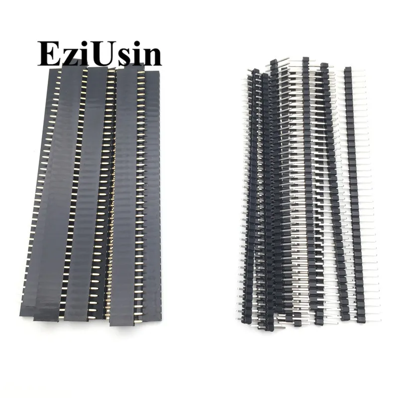 

20pcs 10 pairs 40 Pin 1x40 Single Row Male and Female 2.54 Breakable Pin Header PCB JST Connector Strip for Arduino Black