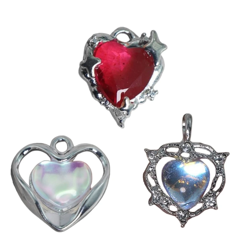 

E0BF Fashion Crystal Heart Pendant Loose Beads Love Heart Charm for DIY Jewelry