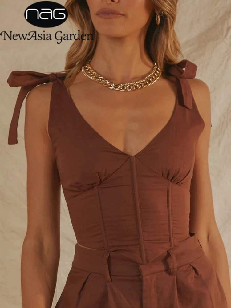 

NewAsia Corset Top Sexy Boning 2 Layers Lace up Straps V Neck Zipper Bodycon Tank Top White Fashion Camis Crop Tops Women 2021