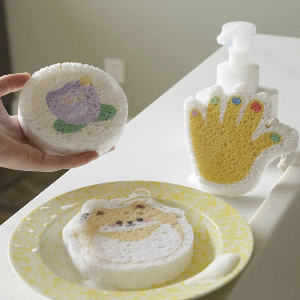 

Cartoon Compressed Wood Pulp Sponge Absorbent Sponge Dish Towel Dish Cloth Sponge Kitchen Cleaning Accessories Kitchen Items