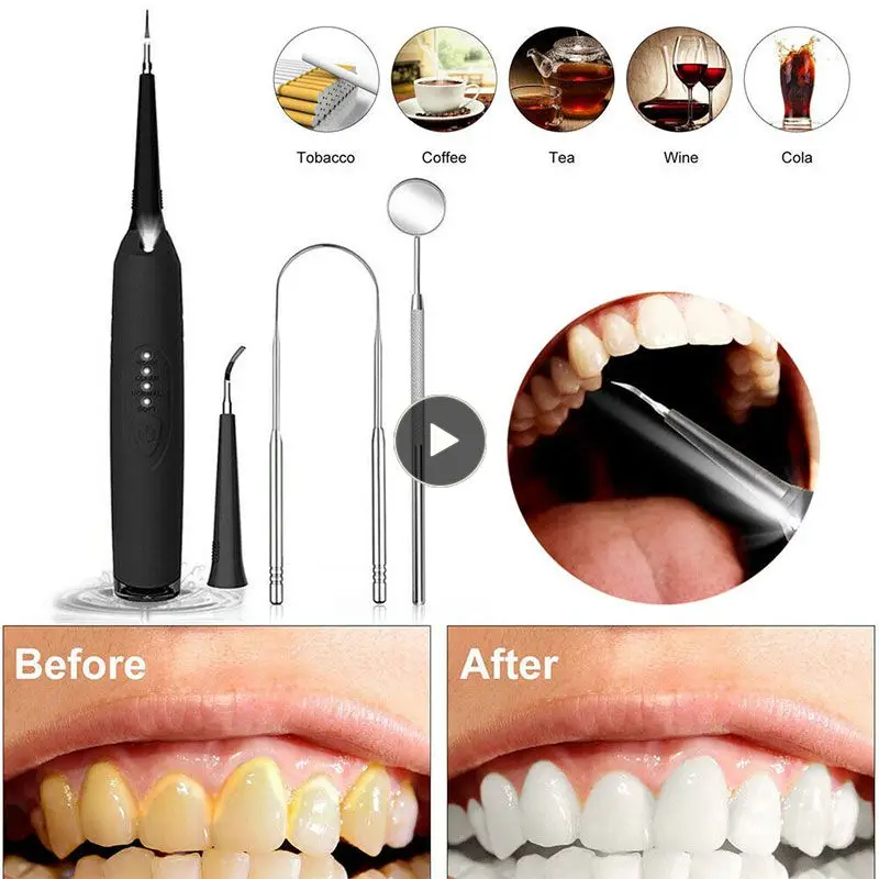 

Ultrasonic LED Electric Oral Irrigator Kit with Cleaning Heads Mouth mirror tongue scraper Tooth Calculus Remover Tooth Whiten