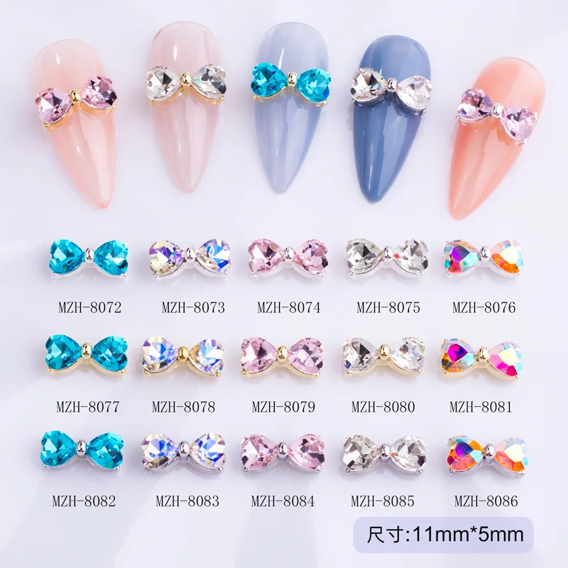 

10PC/Wrap AB Crystal Luxury Charms Bow Nail Gems 3D Alloy Rhinestones Silver Gold Flatback Nail Jewelry Manicure Tips Decoration