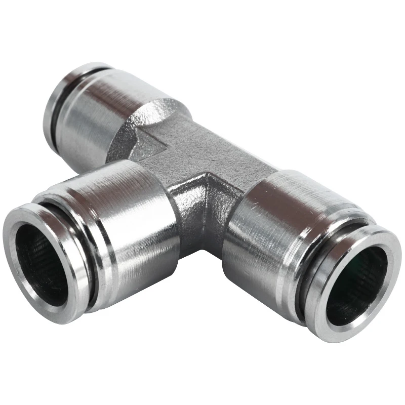 

304# PE Stainless Steel Female Pneumatic Tee Joint 3 Ways Quick Connector Tube Fittings Pipe Coupling