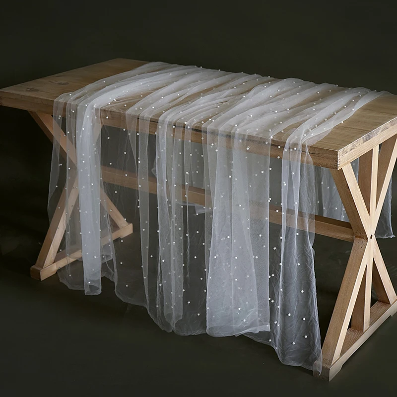 

New Pearl Gauze Tablecloth Cake Dessert Lace Table Cloth White Table Cover for Wedding Background Cloth Valance Home Decoration