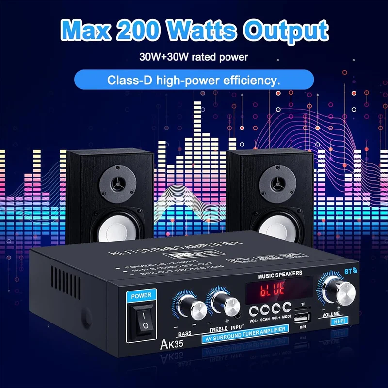 Цифровой усилитель басов AK35 Hi-Fi стерео с поддержкой Bluetooth 2 0 FM USB 100-240 В 12