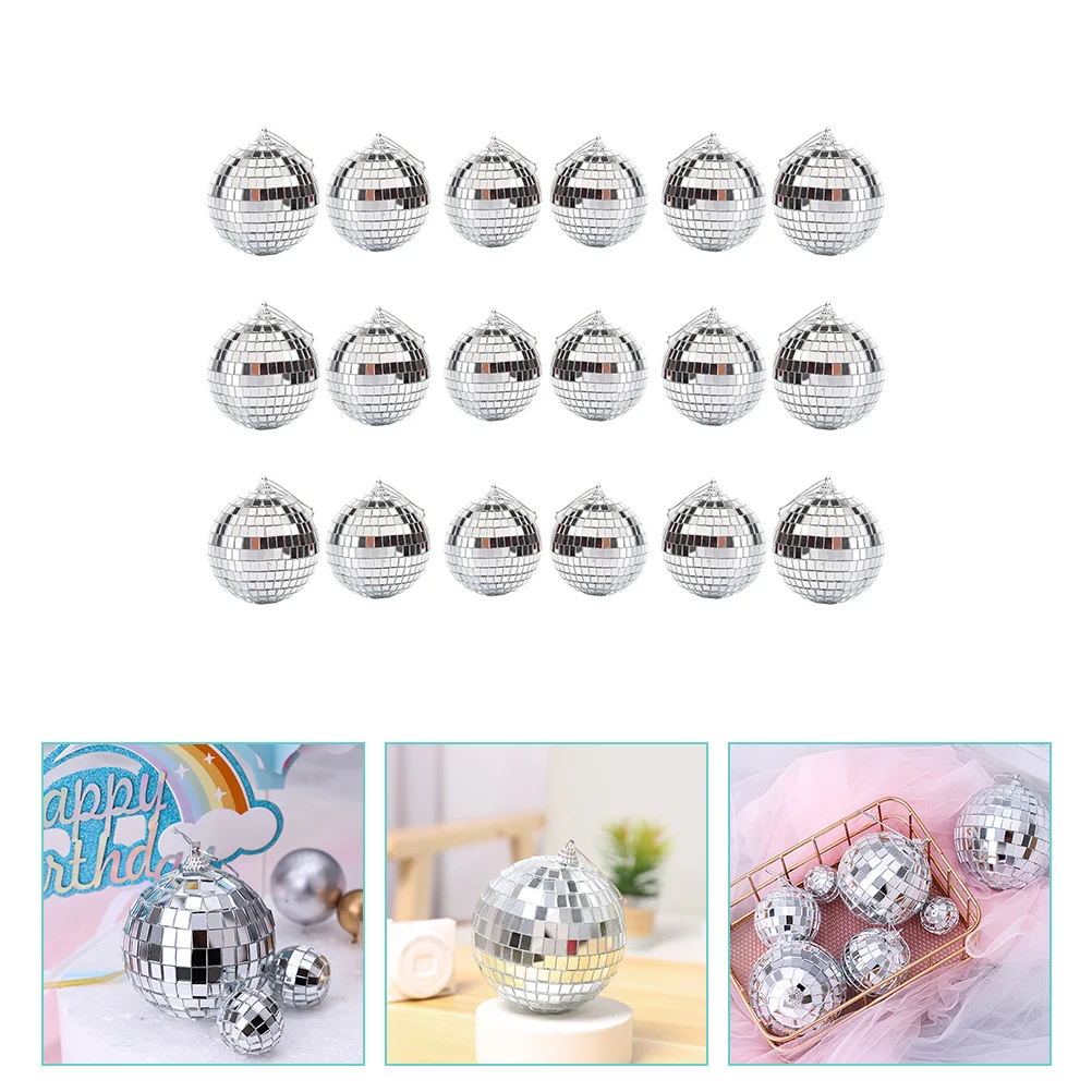 

18pcs Mirror Disco Ball Hanging Ornaments Silver Disco Mirror Ball Xmas Tree Decoration