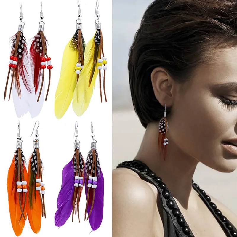 

Bohemian Tassel Earrings For Women Dangle Long Earrings Feather Boho Drop Earrings Seed Beads Vintage Jewelry Brincos Gift 2022