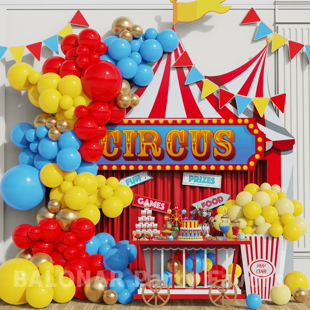 

145Pcs Carnival Circus Balloon Arch Garland Kit For Baby Shower Decor Blue Yelloow Red Latex Balloon Birthday Party Decoration