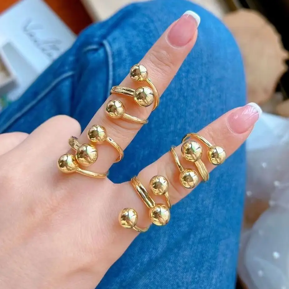 

10Pcs Delicate Adjustable Gold Plated Beads Ball Rings Gold Silver Color Finger Ring For Women Girls Wedding Party Gifts
