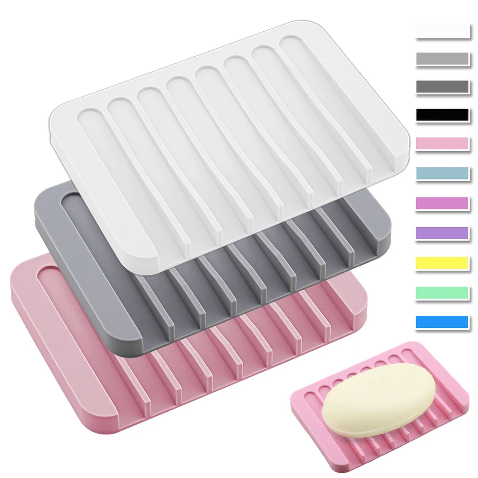 

Silicone Soap Tray Holder Flexible Soap Dish Plate Holder Portable Soap Box Container Storage for Bathroom Kitchen