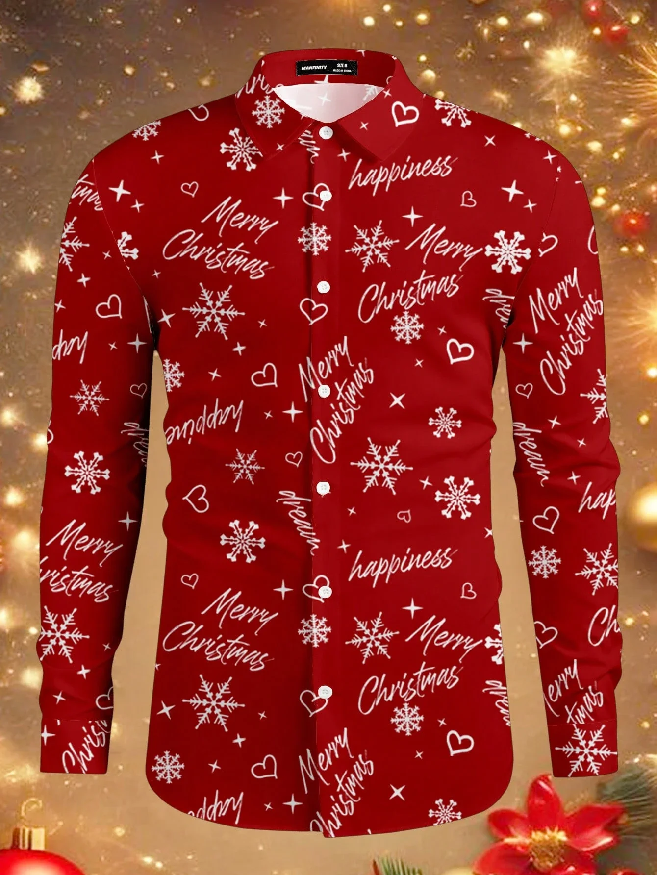 Christmas Festival Theme Men's 3D Prints Red Formal Shirts Santa Claus Graphic Long Sleeved Shirt Fashion