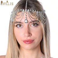 a469 bohemian bridal headband crystal forehead band hair accessories wholesale water drop head chain rhinestone jewelry