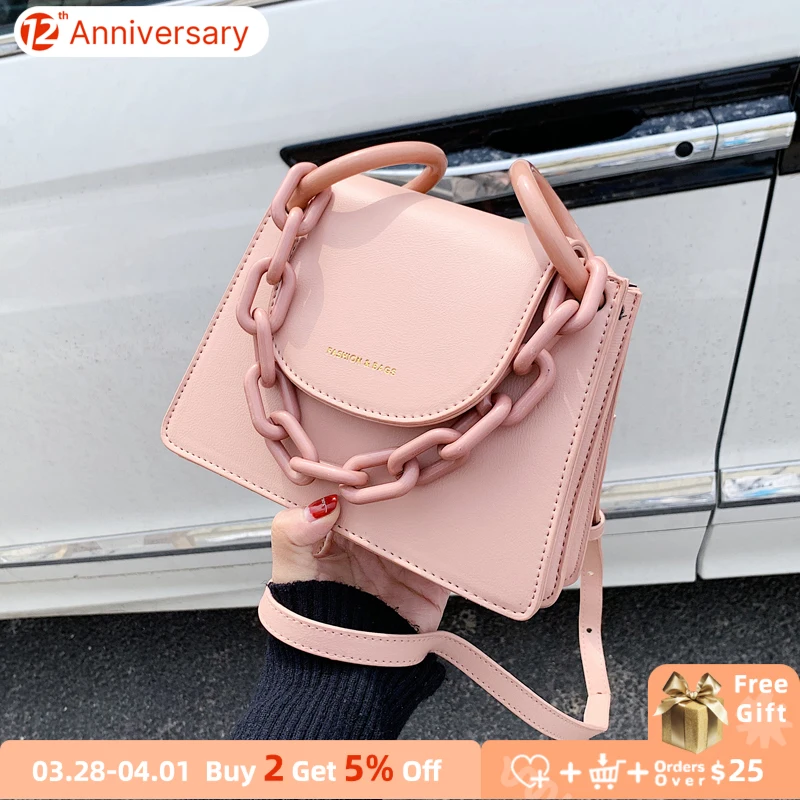 

Elegant Ladies Acrylic Chain Shoulder Crossbody Bags Fashion Women's Designer Leather Handbag Female All Match Clutch Purse flap