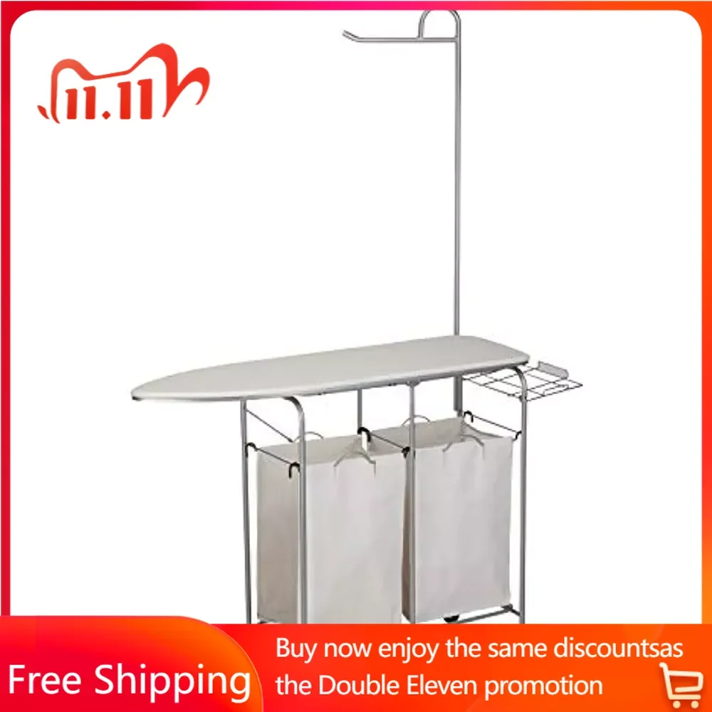 

Rolling Laundry Sorter with Ironing Board and Shirt Hanger Laundry Basket