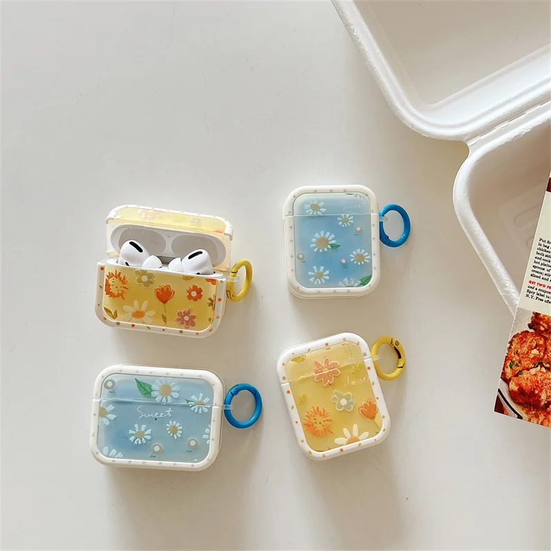 

Fashion Yellow Blue Flower Case for AirPods Pro2 Airpod Pro 1 2 3 Bluetooth Earbuds Charging Box Protective Earphone Case Cover