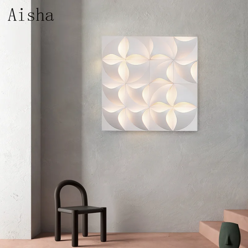 

Designer White Flower Combination Wall Lamp Post-modern Living Room LED Wall Decoration Light Atmosphere Villa Hotel Sconces