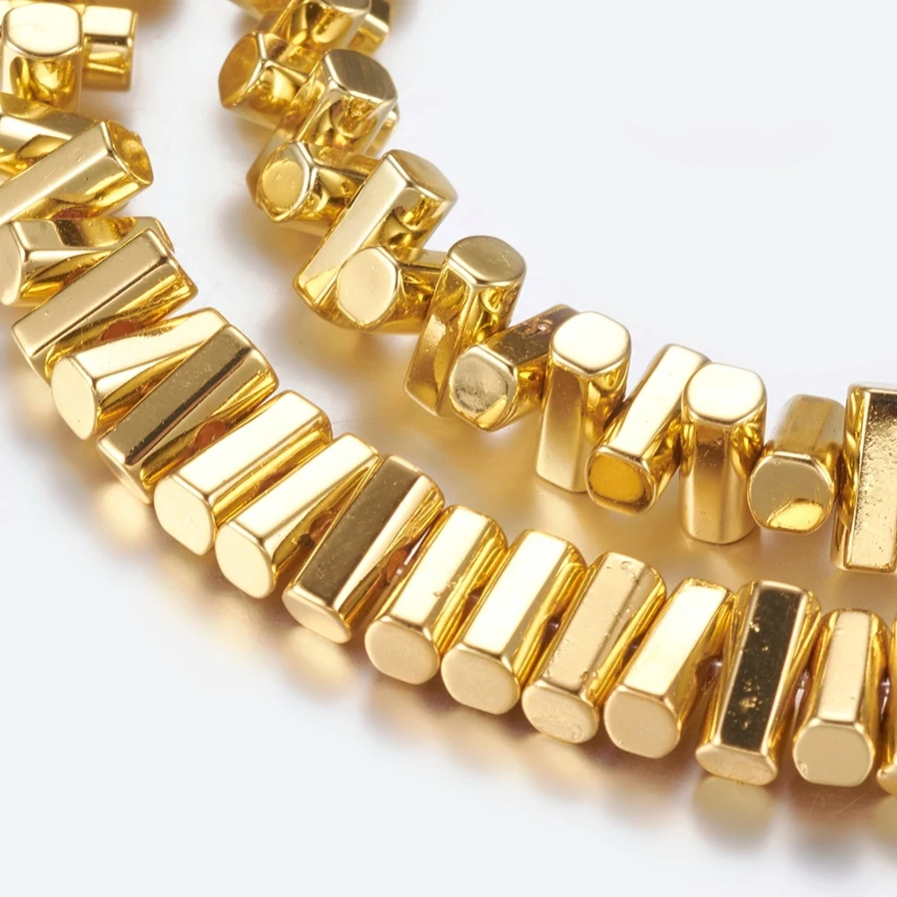 

1Strand Non-magnetic Synthetic Hematite Beads Strands Column Golden Plated 6.5x3mm Hole: 1mm 49pcs/strand 15.9 inch(40.5cm)
