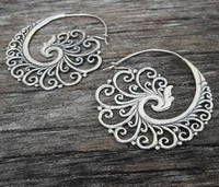 vintage metal hand carved phoenix hoop drop earrings for women