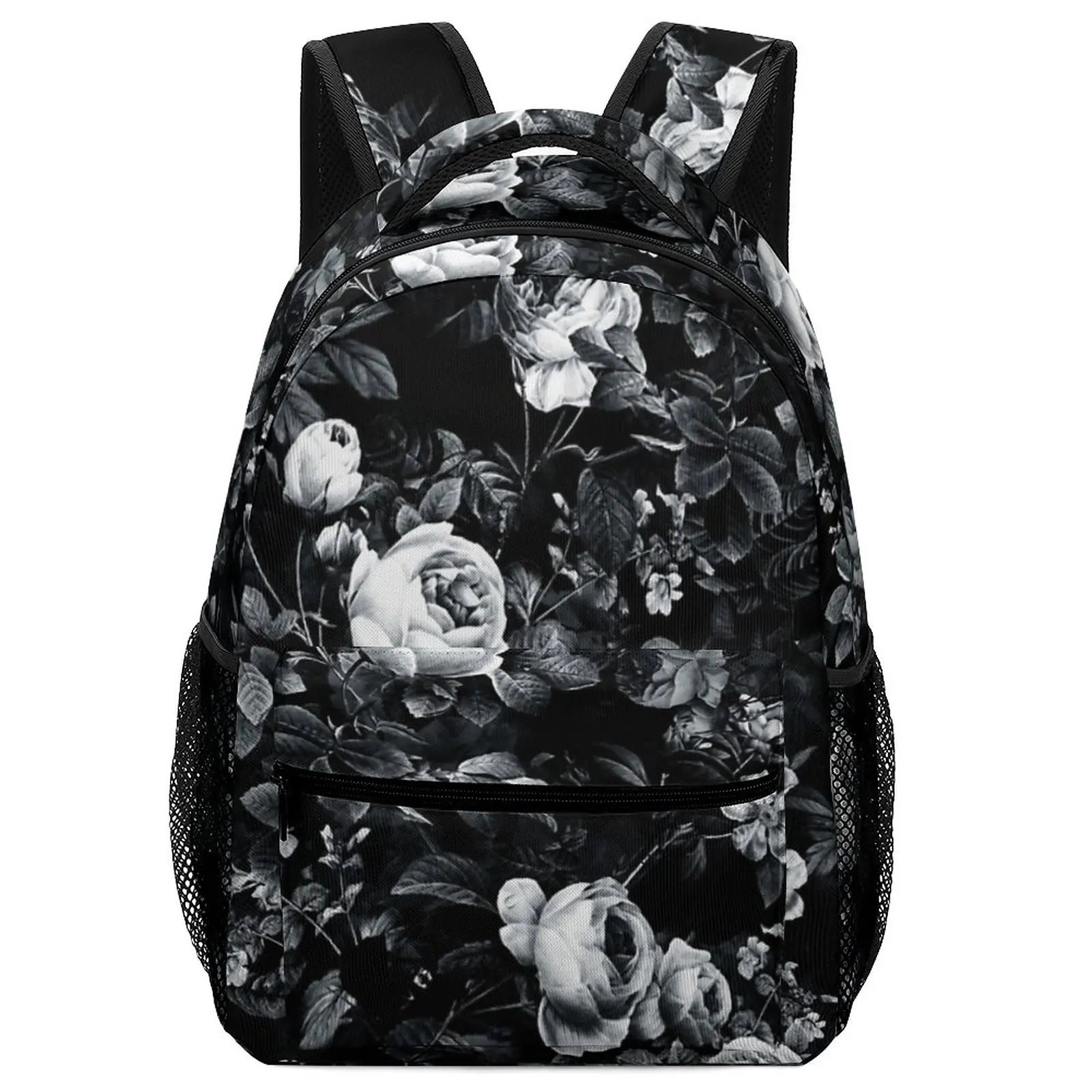 Roses Black And White Children Kids Art  Bag Teen School Bag School Backpack 2in1