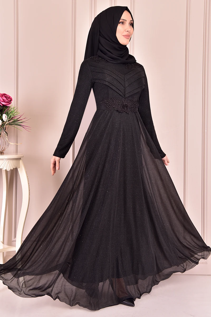 

Drape Detail Silvery Dress Black KBR10020