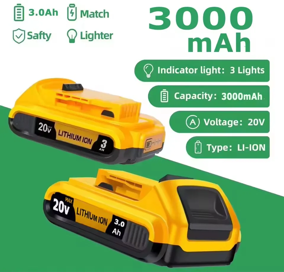 18Volt 20V DCB203 Li-ion Battery 3.0Ah For Dewalt Max Tools DCB205 DCB206 DCB204 DCB200 DCB182 DCB180 DCB230 DCD DCF DCG Series