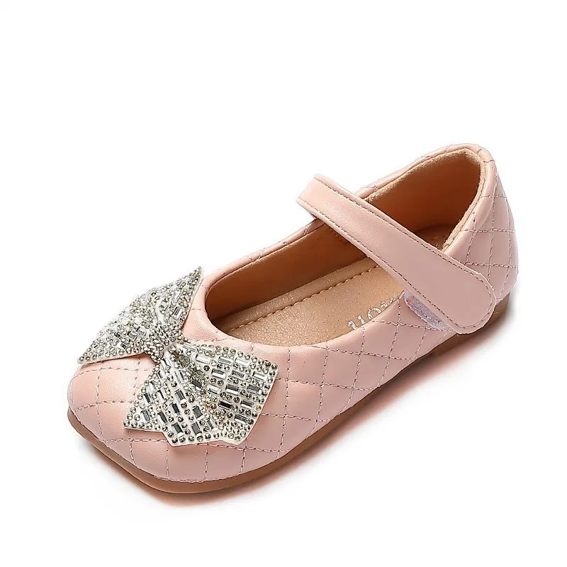 

CUZULLAA Autumn Children Girls Princess Glitter Rhinestone Butterfly-Knot Casual Shoes Kids Girls Hook & Loop Flats Size 23-32