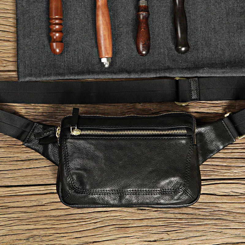 Simple casual first layer cowhide men's black small chest bag luxury genuine leather multi-functional shoulder crossbody bag