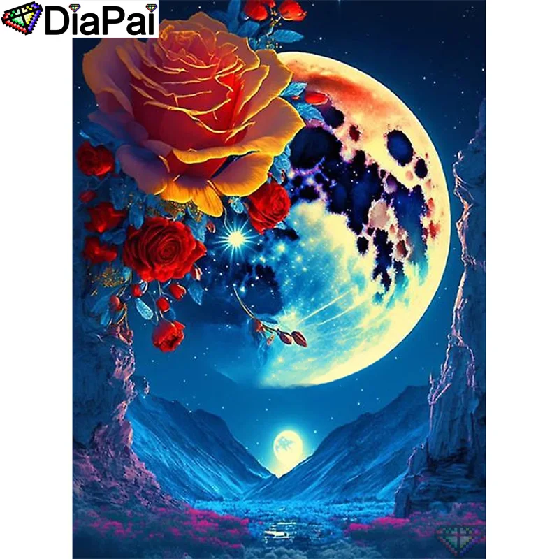 

DIAPAI 3D Diamond Painting "Scenery Moon Rose" DIY Full Rhinestones Drill Cross-stitch Kits Square Round Diamond Embroidery