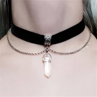 new fashion black velvet choker natural quartz hexagon pillar crystal pendant necklace women jewelry party gifts