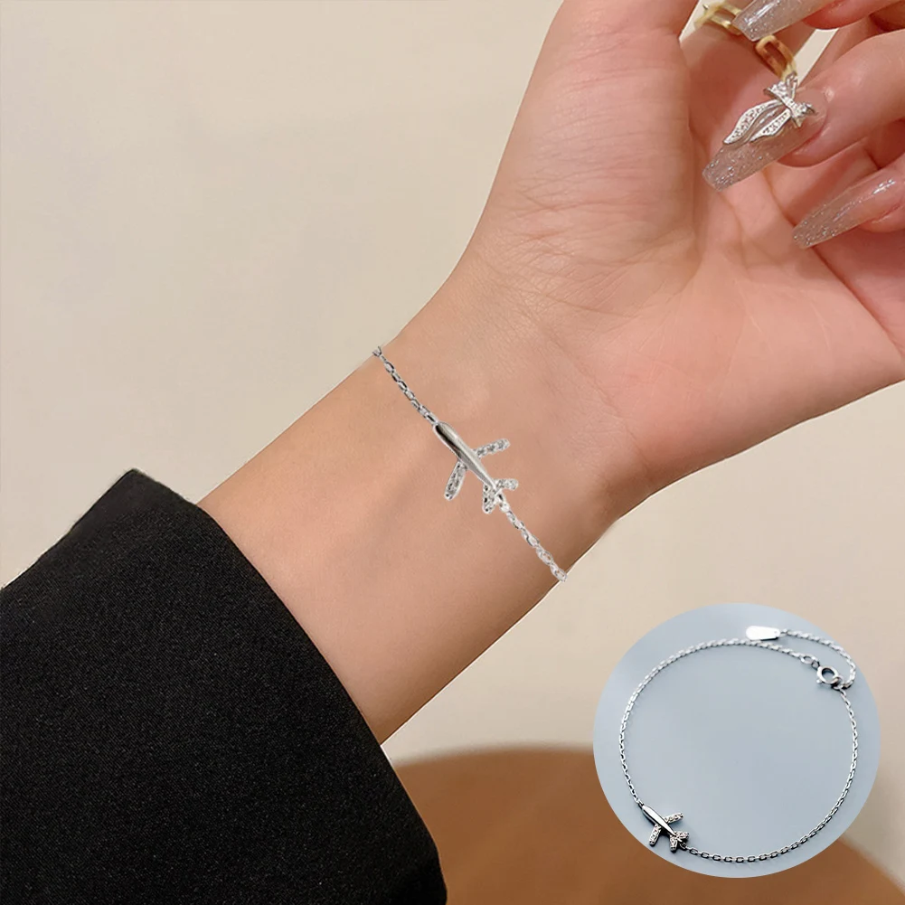 

Silver Color Sparkling Zircon Airplane Bracelet for Women Simple Elegant Party Jewelry Gifts Prevent Allergy Fashion Bracelets