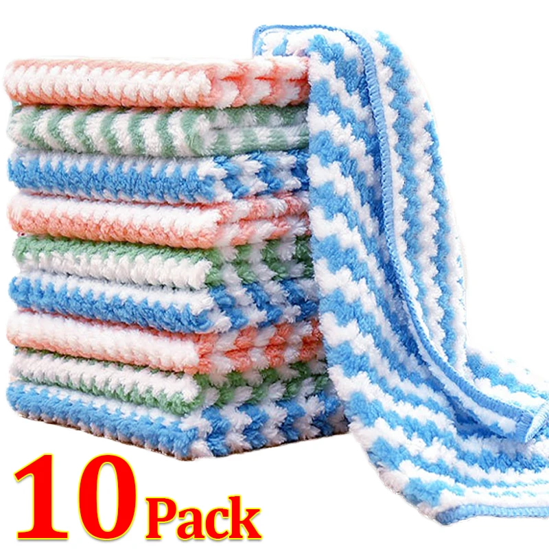 

Super Absorbent Dishcloths Soft Coral Fleece Scouring Pads Washing Rags Towels Home Kitchen Cloth Wet and Dry Cleaning Cloths