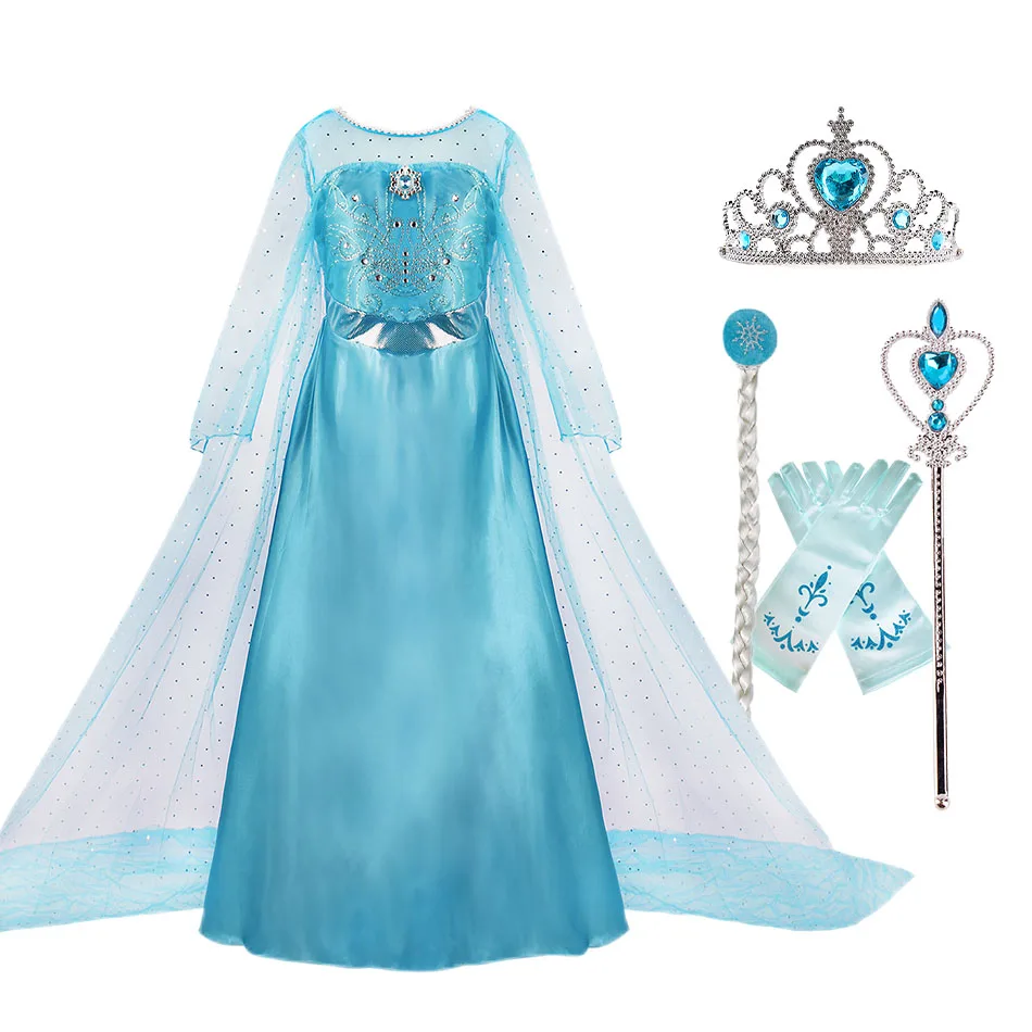 

Frozen Elsa Princess Dress For Girls Birthday Party Dresses Kids Halloween Cosplay Costume Children Long Sleeves Vestidos Set