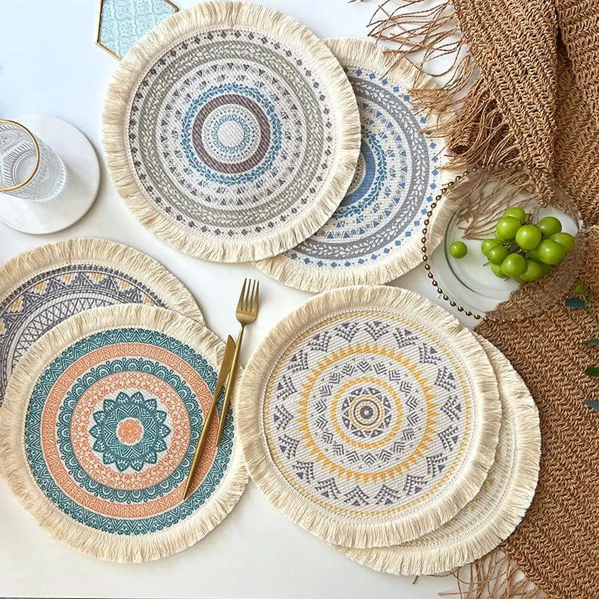 

Light Luxury Bohemian Style Woven Cotton Meal Pad Nordic Cloth Tassel Insulation Pad Anti Scalding Pot Pad Household Decoration