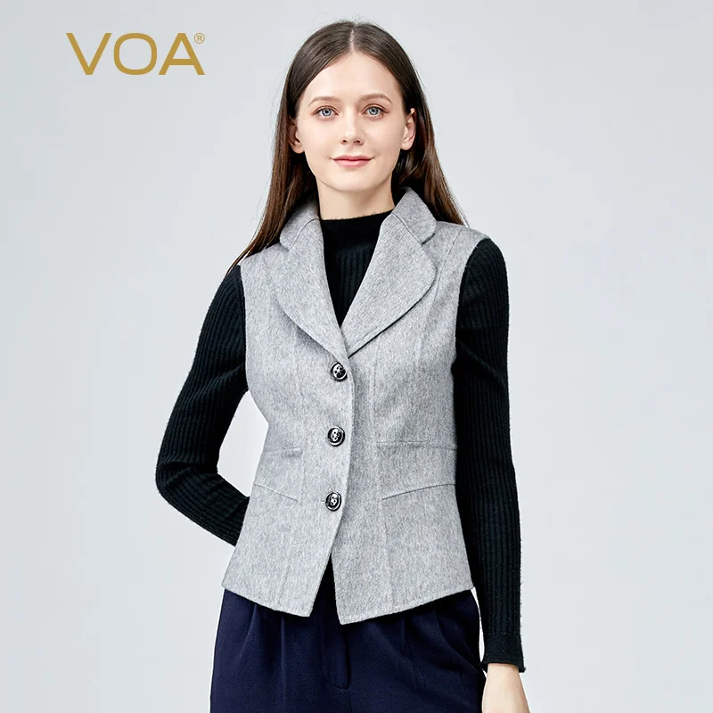 

VOA Autumn Winter Slim Waist Multi-color Optional Office Ladies Jackets Single-Breasted Fashion All-match Wool Coat Women S25