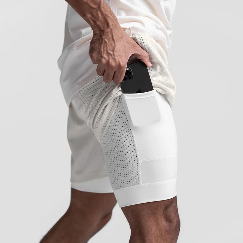 

2022 Summer 2 In 1 Shorts Men Gyms Fitness Sweatpants Breathable Mesh Joggers Male Shorts Bodybuilding Short Pants EU/US Size