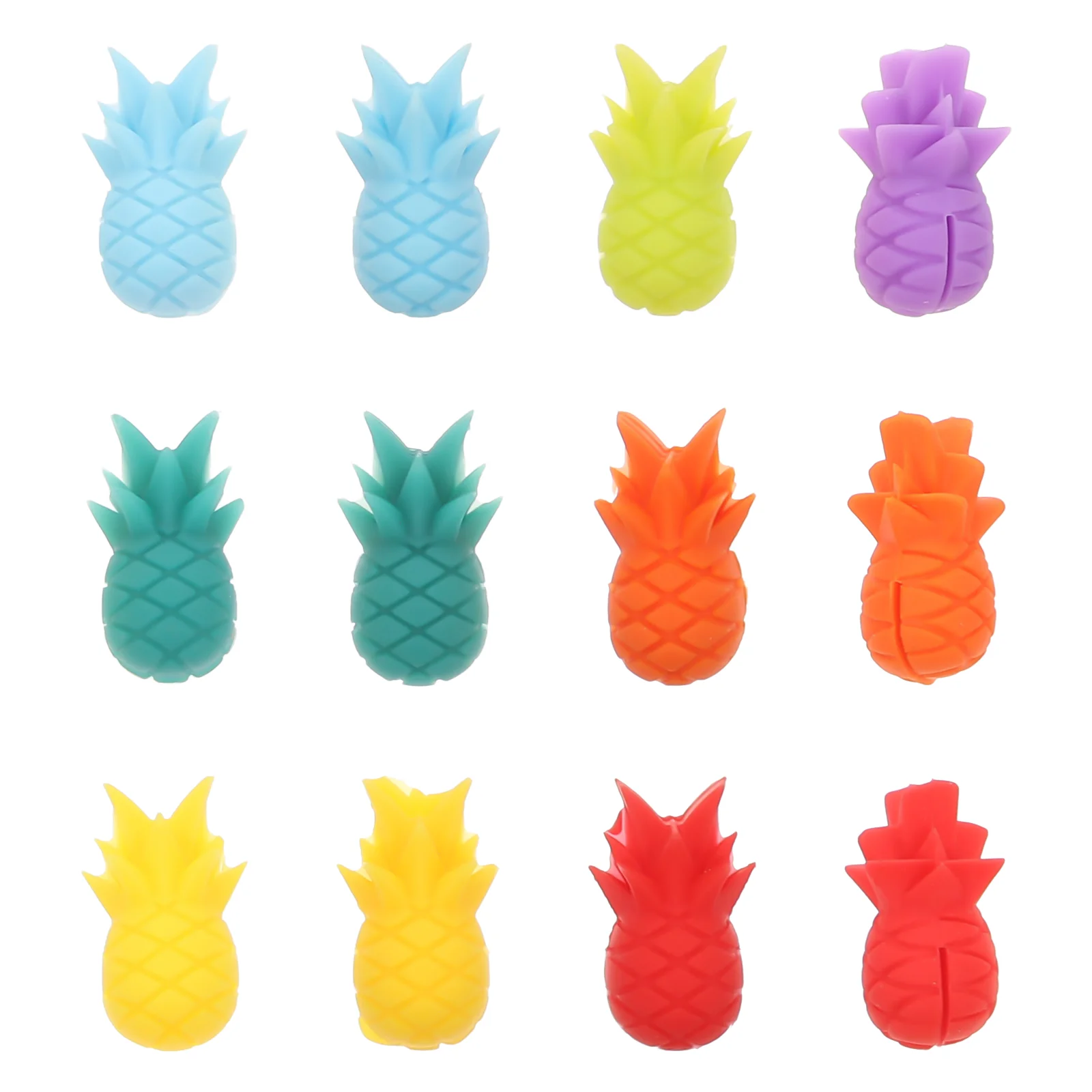 

12 Pcs Silicone Glass Cup Markers Identification Drink Suction Recognizer For Drinks Pineapple Fruit Charms