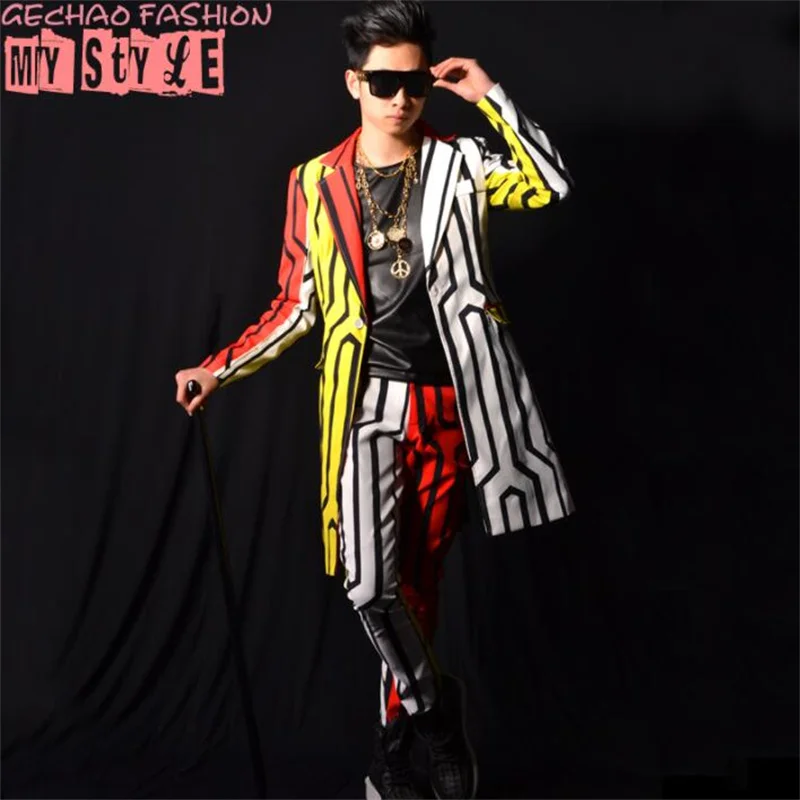 

Nightclub Suit Mens Blazer Jackets Male Singer Dsdjgd Color Line Big-Name Bar Costume Accessories Traje De Principe Para Hombre