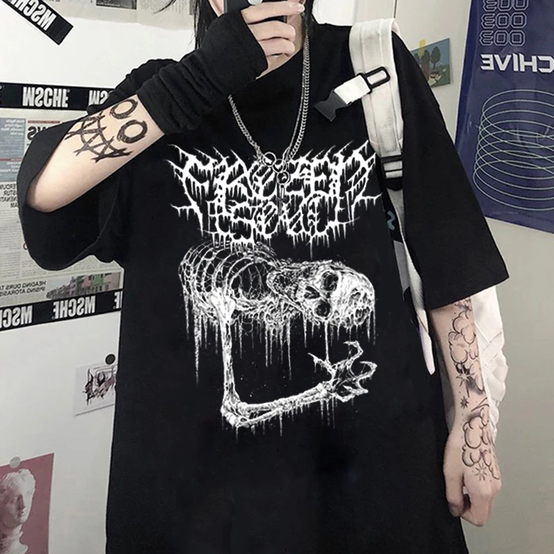 

Summer Goth Female Tee Aesthetic Loose men and womenT-shirt Punk Dark Grunge Streetwear gothic Top T-shirts Harajuku y2k clothes