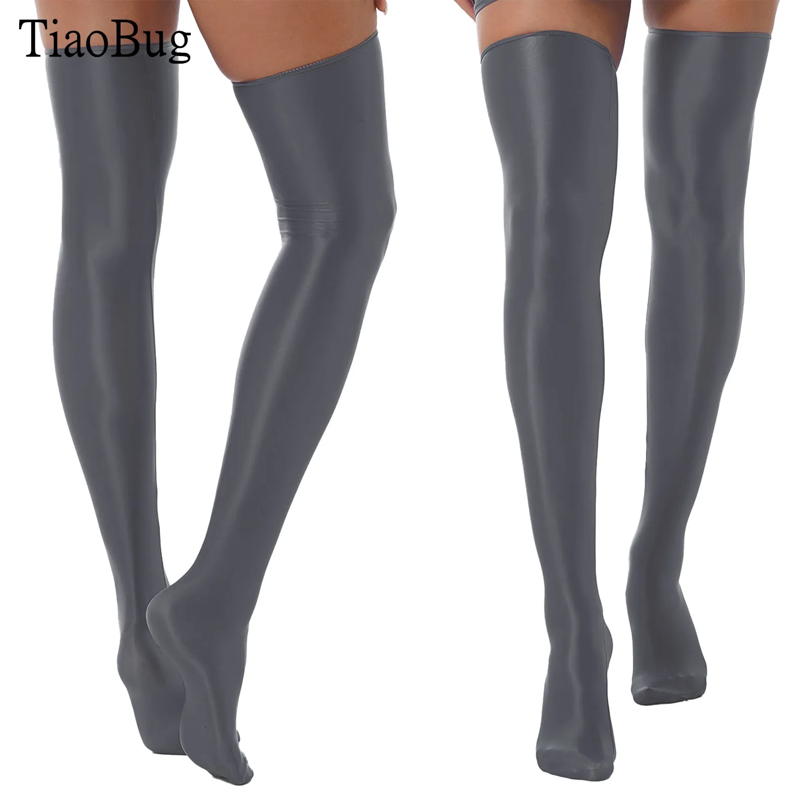 

1 Pair Womens Glossy Thigh High Stockings Solid Color Stretchy Socks Costume Accessories