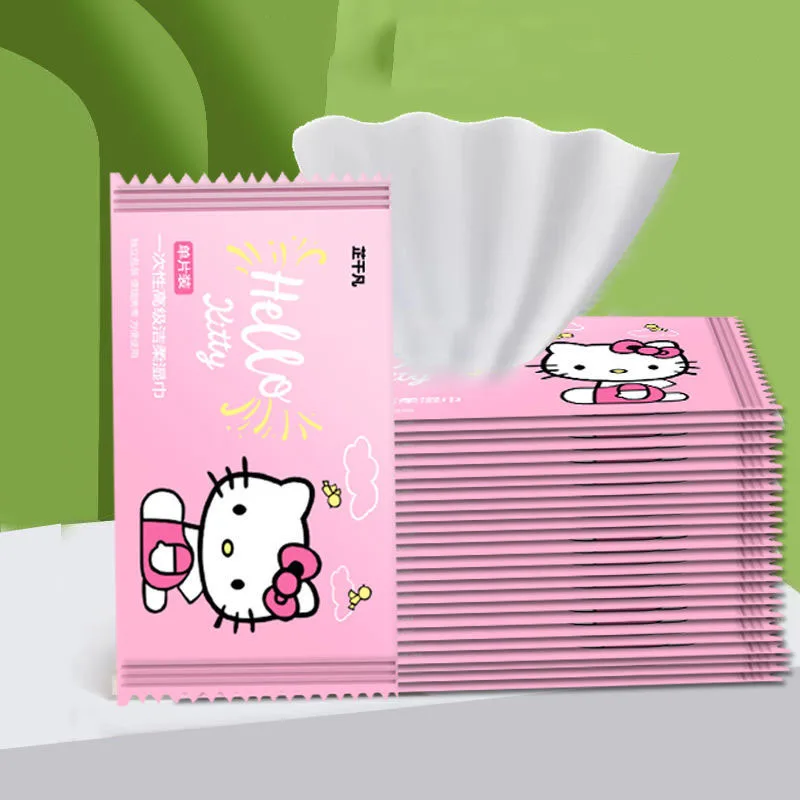 

100pcs/set Kawaii Sanrio Wipes HelloKittys Cartoon Cute Independent Packaging Portable Disposable Cleaning Wipes Gifts for Girls