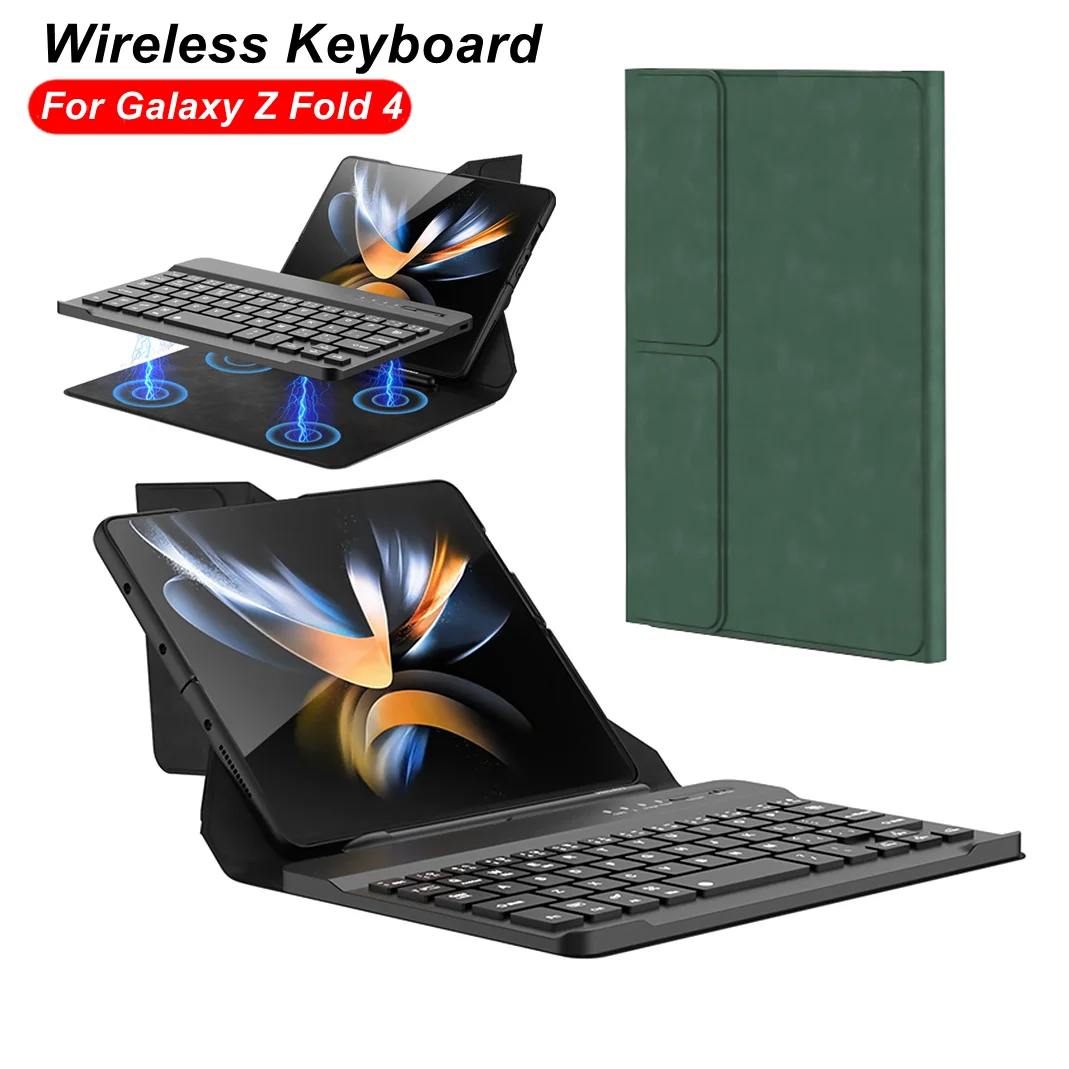 

Беспроводная клавиатура для Samsung Galaxy Z Fold 4 3 с магнитной Складной флип-подставкой Кожаный S-образный слот для ручки чехол без S-стилуса