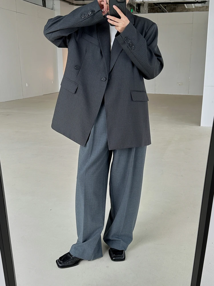 Manmans Old Money Sle с диагональной пряжкой в полоску осенний новый свободный костюм