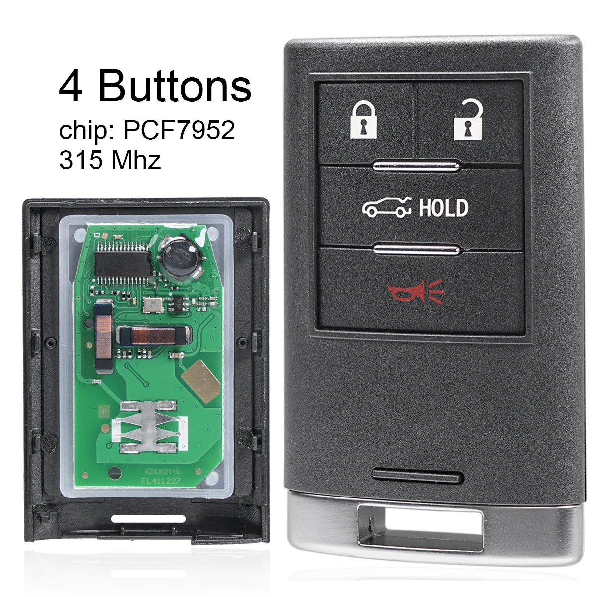 

4 Buttons 315MHz Keyless Smart Remote Car Key Fob with PCF7952 Chip NBG009768T Key Replacement for Cadillac- Cars Vehicle
